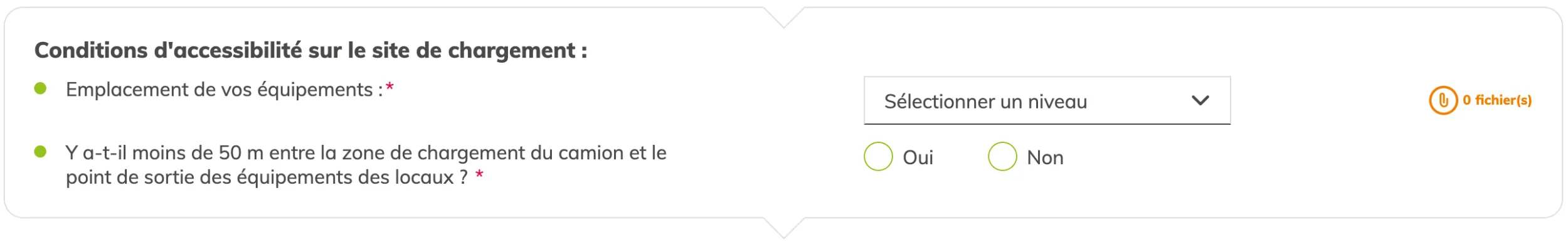 Étape 2 : conditions d'accessibilité sur le site de chargement