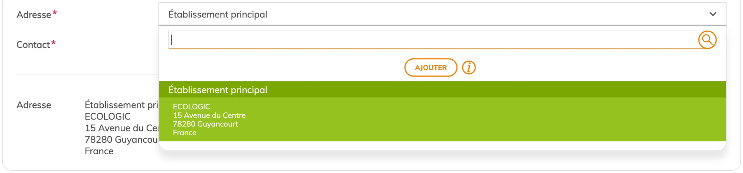 Étape 3 : adresse et contact d'enlèvement - ajouter une adresse