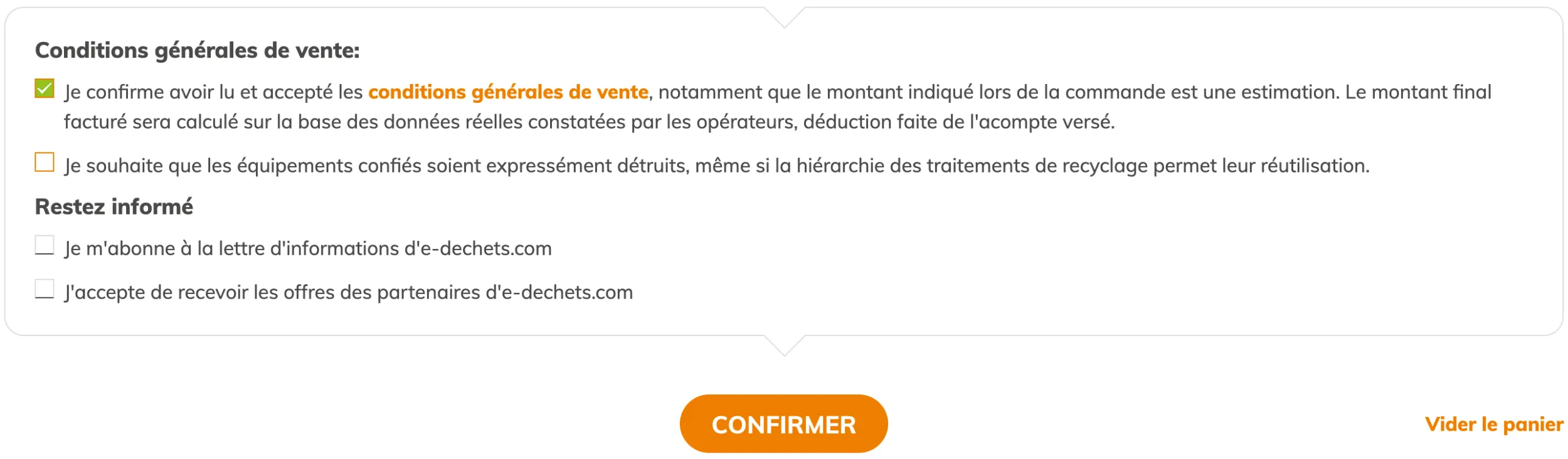 Étape 4 : acceptation des Conditions Générales de Vente